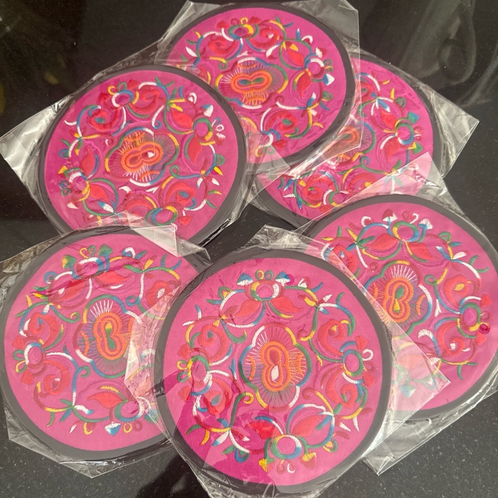 Colorful Embroidered Coasters Set 12 pieces